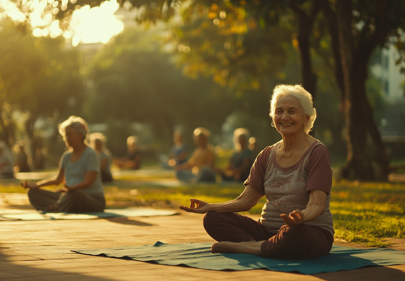 Старша жінка практикує йогу